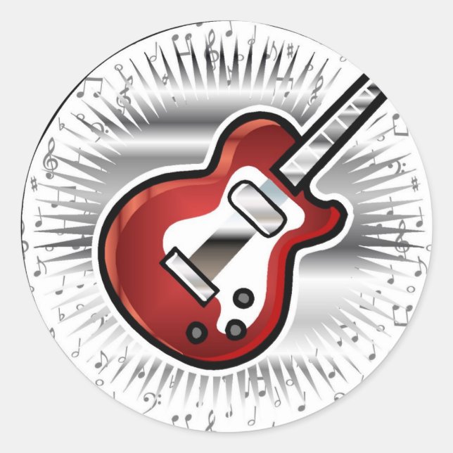 Red Guitar Classic Round Sticker (Front)