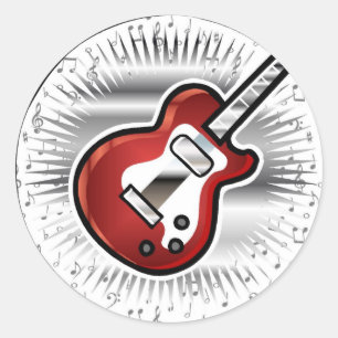 Red Guitar Classic Round Sticker