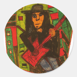 red guitar classic round sticker
