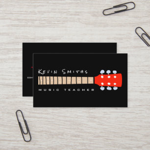 Red Guitar Neck on Black Music Teacher Business Card