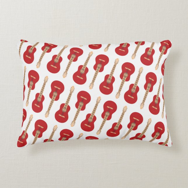 Red Guitar Pattern Decorative Cushion (Front)