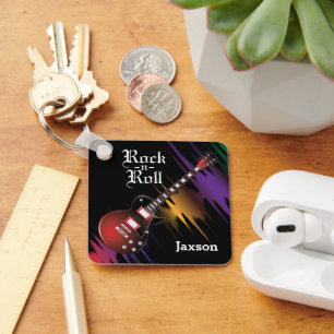 Red Guitar - Personalise Key Ring