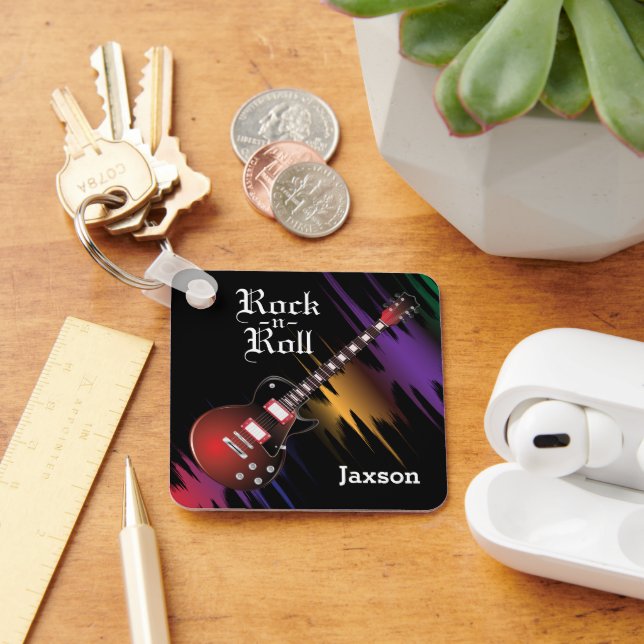  Red Guitar - Personalise Key Ring (Desk)