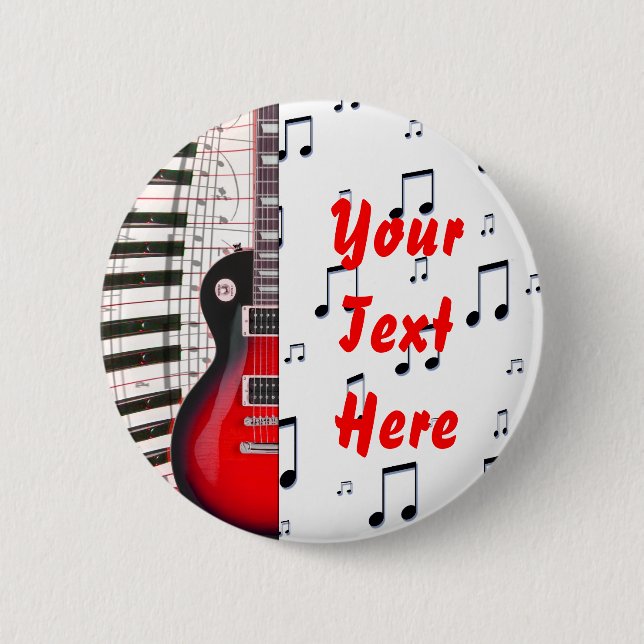Red Guitar Piano Keys and Note 6 Cm Round Badge (Front)