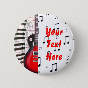 Red Guitar Piano Keys and Note 6 Cm Round Badge