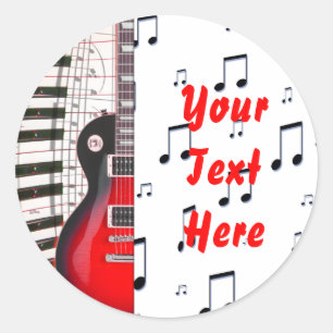 Red Guitar Piano Keys and Note Classic Round Sticker