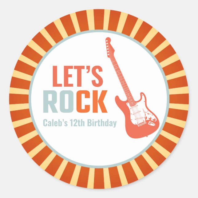 Red Guitar Rock and Roll Rockstar Birthday Classic Round Sticker (Front)