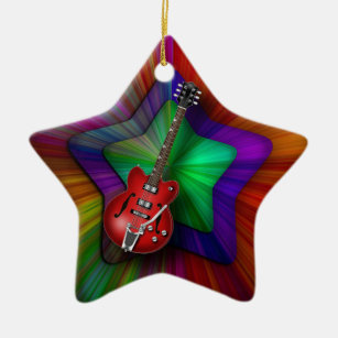 Red Guitar Star Ornament