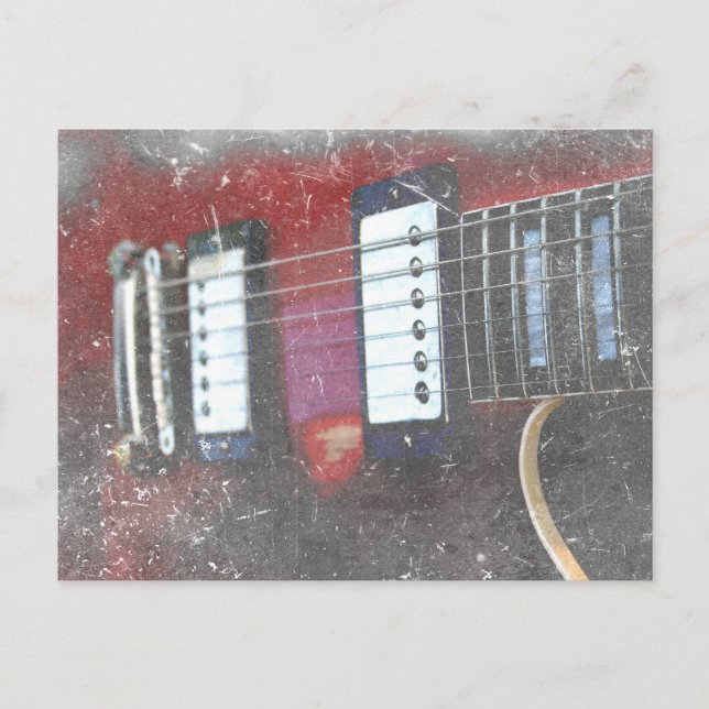 red guitar strings bridge grunge music design postcard (Front)