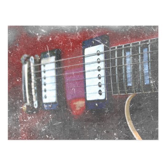 red guitar strings bridge grunge music design postcard