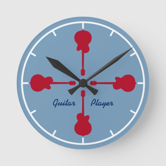 red guitars . guitarist round clock (Front)