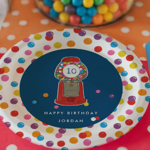 Red Gumball Machine Candy Bubble Gum Birthday Paper Plate