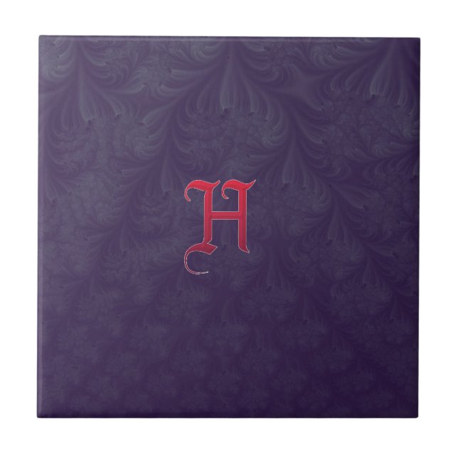 Red ‘H’ on purple embossed effect 3D fractal. Tile (Front)