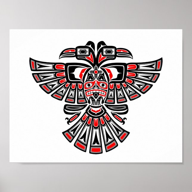 Red Haida Two Headed Spirit Bird on White Poster (Front)