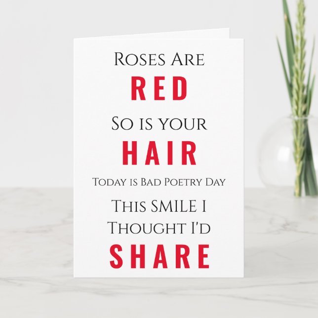 Red Hair Bad Poetry Day Cute Smile Card (Front)