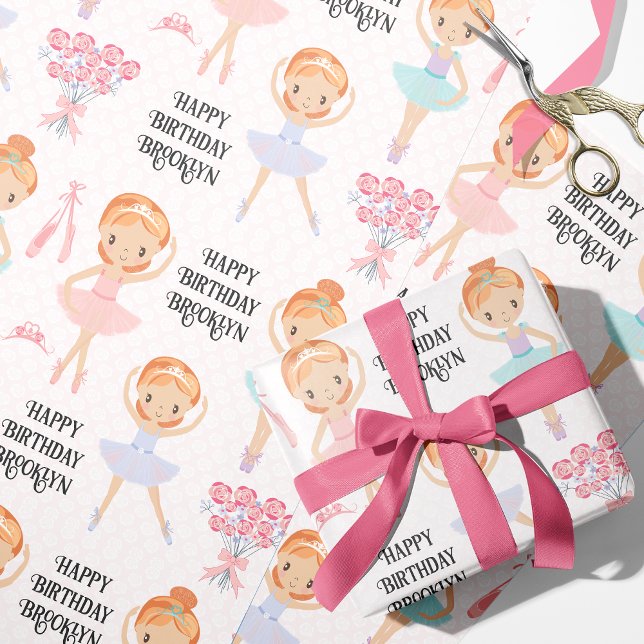 Red Hair Ballerina Personalized Wrapping Paper (Creator Uploaded)