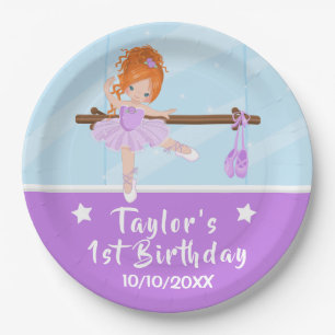 Red Hair Ballerina Purple Tutu Birthday Paper Plat Paper Plate
