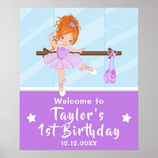 Red Hair Ballerina Purple Tutu Welcome Sign