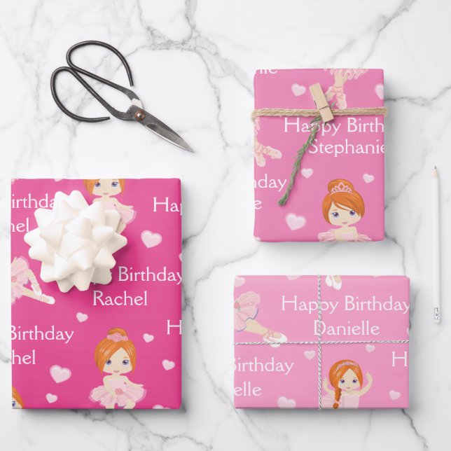 Red Hair Ballerina Wrapping Paper Sheets (Front)