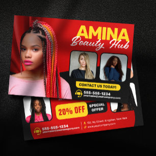 Red Hair & Beauty Salon Braider Hairstylist Wigs Flyer