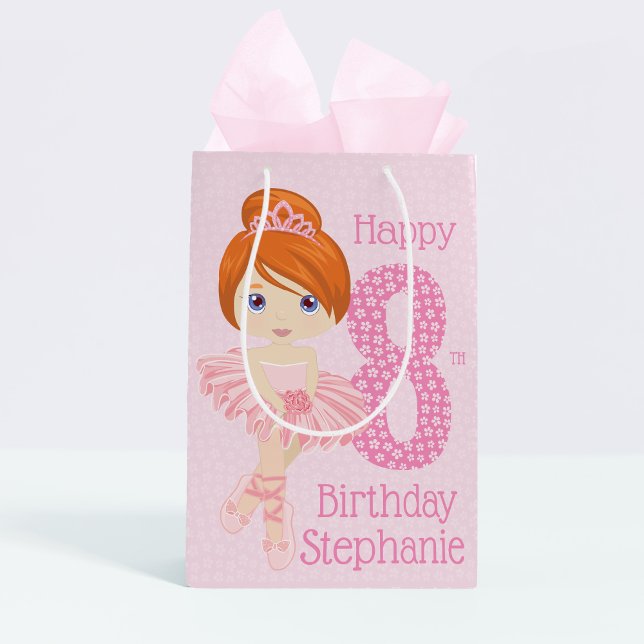 Red Hair Birthday Ballerina Medium Gift Bag (Creator Uploaded)