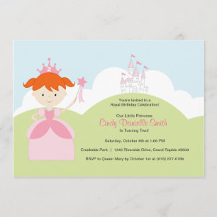 Red Hair Birthday Princess in Pink with Castle Invitation