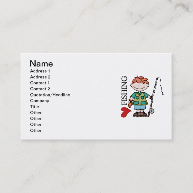 Red Hair Boy I Love Fishing Business Card (Front)