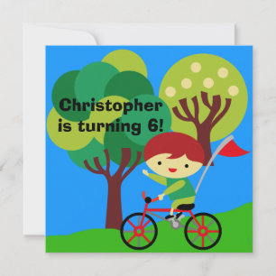 Red Hair Boy on Bicycle Birthday Invitation