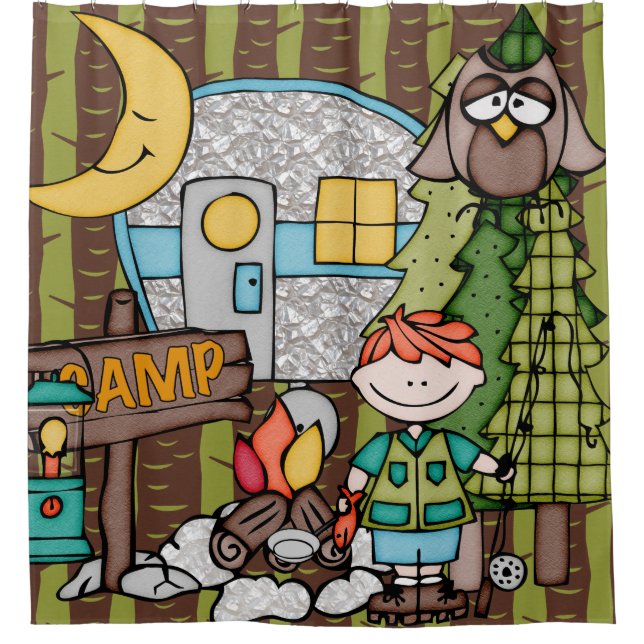 Red Hair Boy Outdoors Camping Fishing Vacation Shower Curtain (Front)