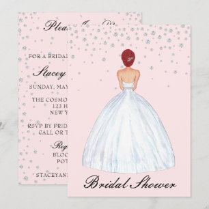 Red Hair Bride Illustration Diamond Bridal Shower Invitation