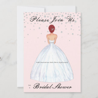 Red Hair Bride Illustration Diamonds Bridal Shower Invitation