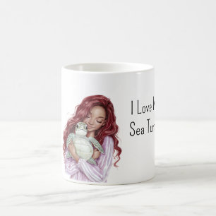 Red Hair Brown Girl Love Sea Turtle Coffee Mug