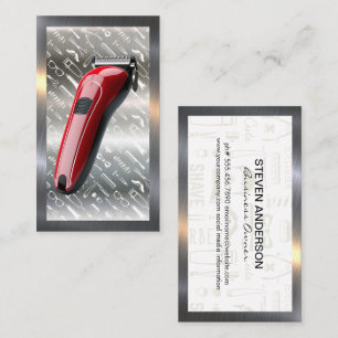 Red Hair Clippers   Barber Pattern   Metal Border Business Card