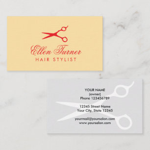 Red hair cutting shears business cards template