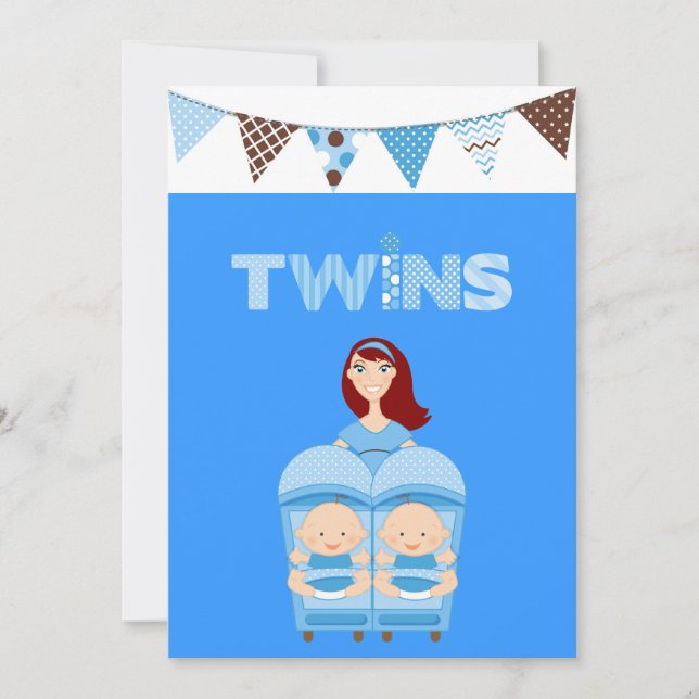 Red Hair  Double the Trouble Twin Boys Invitation (Front)