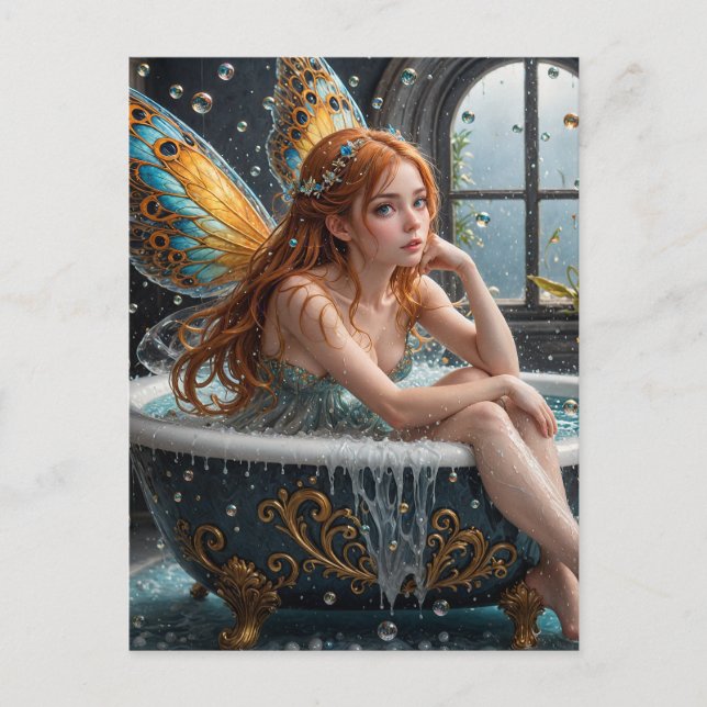 Red Hair Fairy in a Bubble Bath Postcard (Front)
