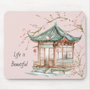 Red Hair Female Blue White Blush Floral Blouse Mouse Mat