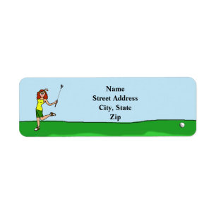 Red Hair Female Golfer Return Address Label
