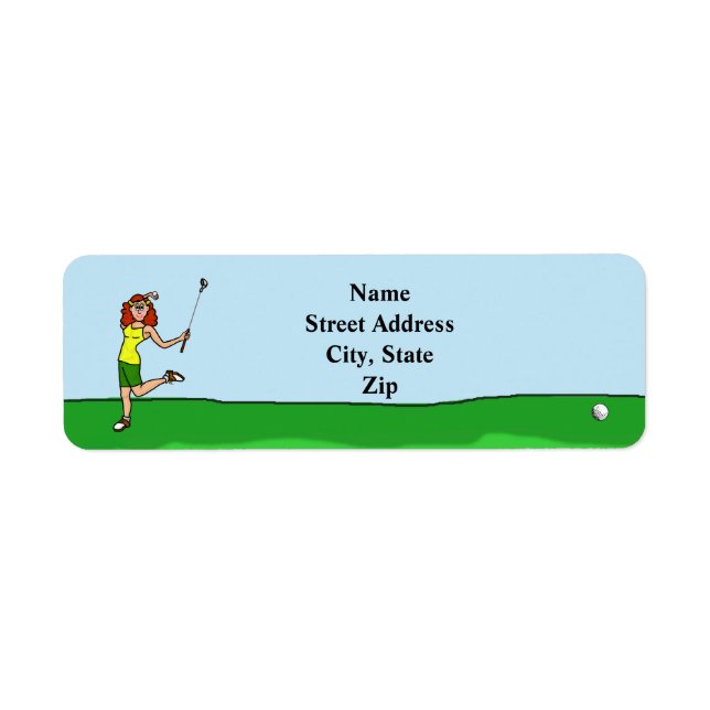 Red Hair Female Golfer Return Address Label (Front)