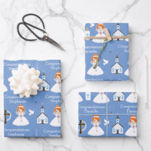 Red Hair First Communion Girl Wrapping Paper Sheet