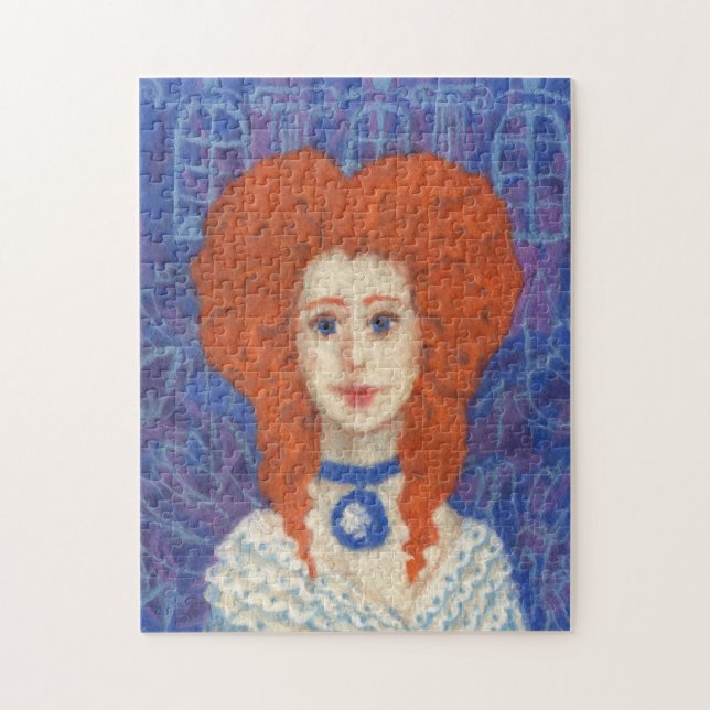 Red Hair, ginger girl rococo fibre art blue orange Jigsaw Puzzle (Vertical)
