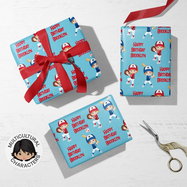 Red Hair Girl Baseball Personalised Wrapping Paper Sheet (Creator Uploaded)