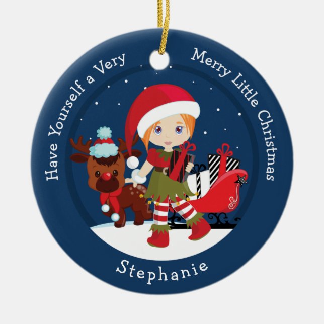 Red Hair Girl Elf Ceramic Tree Decoration (Front)