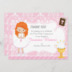 Red Hair Girl First Communion Thank You