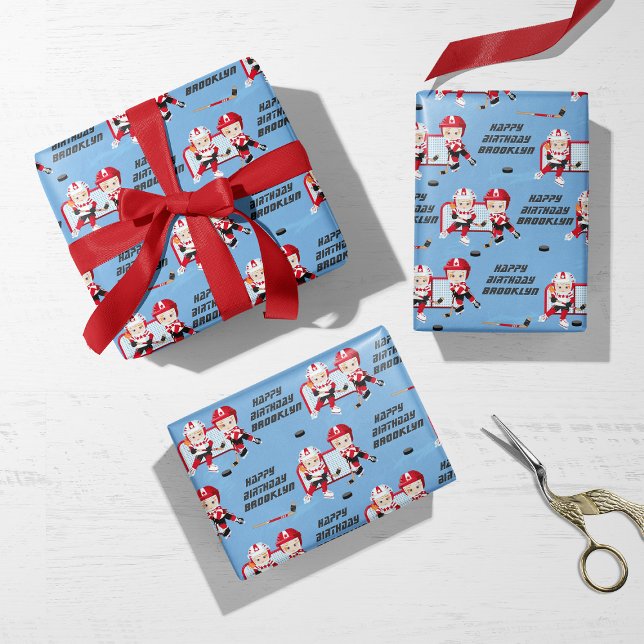 Red Hair Girl Hockey Personalised Wrapping Paper Sheet (Creator Uploaded)