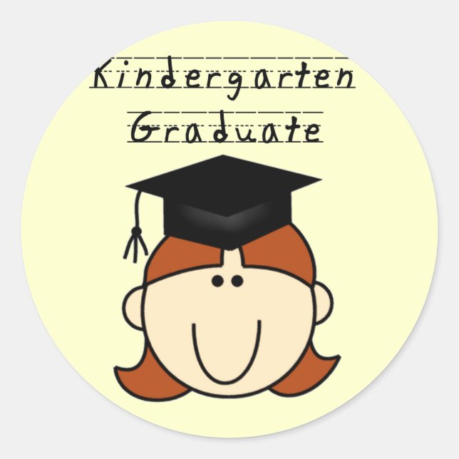 Red Hair Girl Kindergarten Graduate Classic Round Sticker (Front)