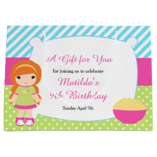 Red Hair Girl Sleepover Slumber Party Birthday Large Gift Bag