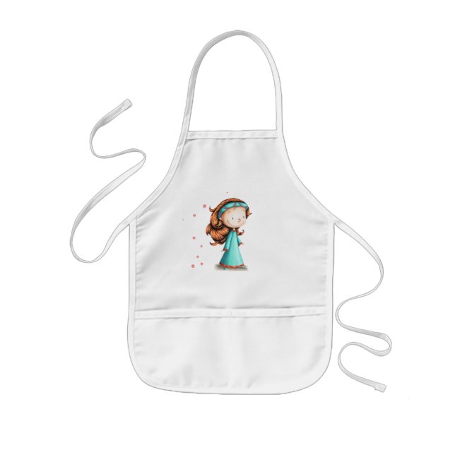 Red Hair Girl with Turquoise Dress  Kids Apron (Front)