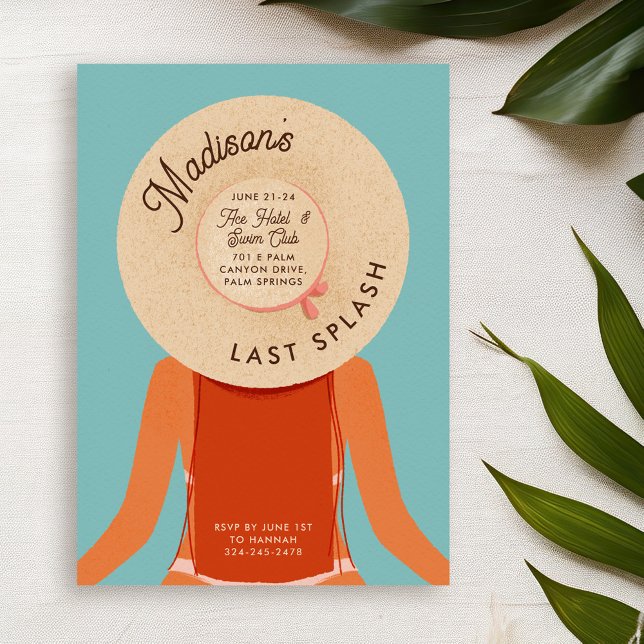 Red Hair Girls Weekend Bachelorette Pool Party Invitation (ginger hair and tan skin girl wearing a beach hat - bachelorette pool party invitation)