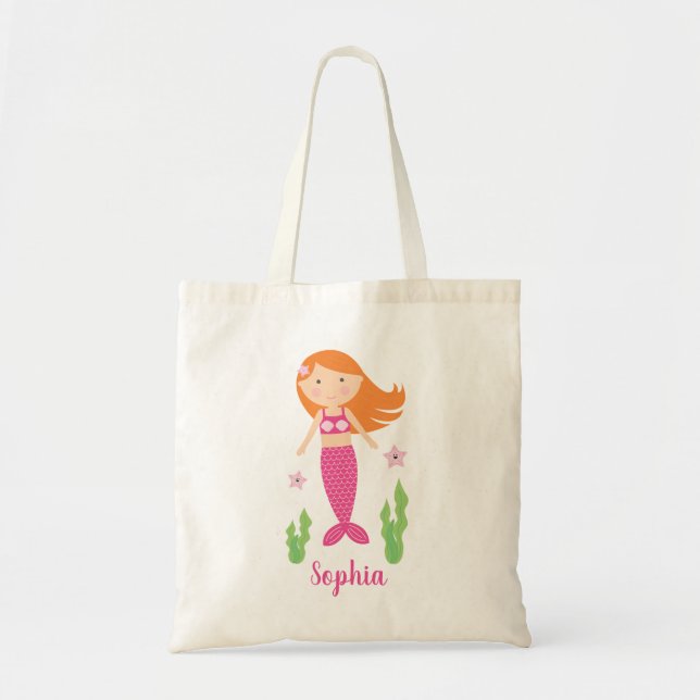 Red Hair Little Mermaid Girl Tote Bag (Front)